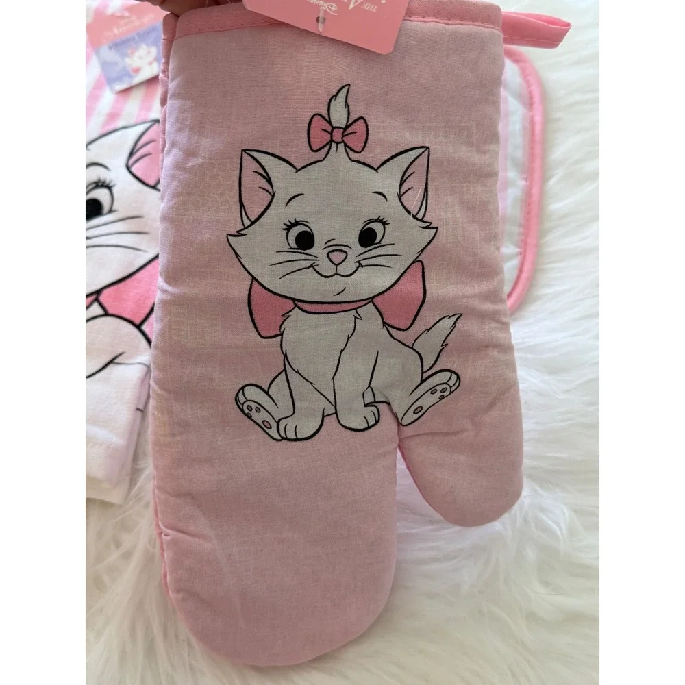 Disney The Aristocats Marie Kitchen Set Towel Pot Holder Oven Mitt Pink White